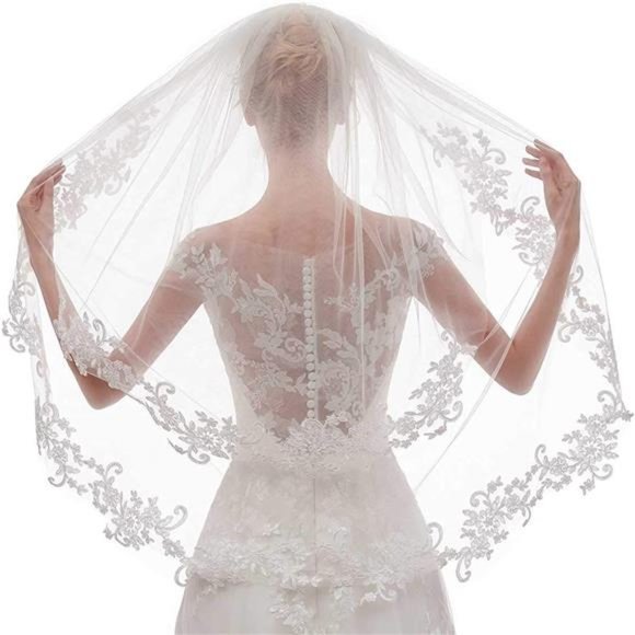EllieHouse Women\'s Short 2 Tier Lace Wedding Bridal Veil With Comb L24